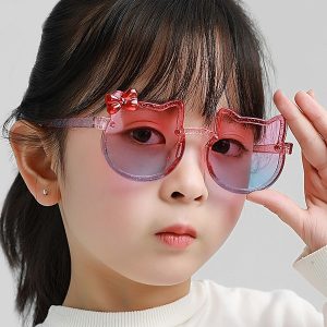 Flash Powder Sunglasses Children Cartoon Kittens Sunglasses Girl Cute Glasses Bow Sunglasses Tide