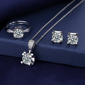 Diamond Cut Sterling Silver Plated AD Stone Jewelry Set