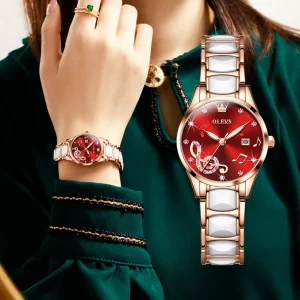 OLEVS 3605 Women Watch-White Red