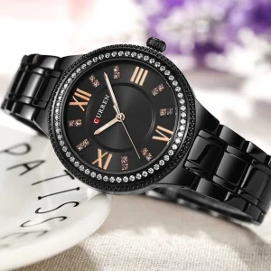 CURREN 9004 black Stainless Steel Analog Watch For Women
